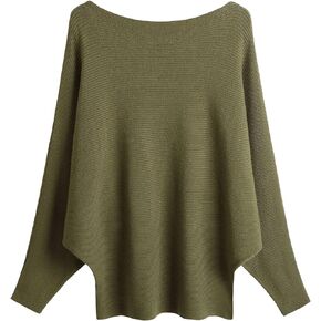 FULIER Women Girl's Boat Neck Batwing Sleeves Dolman Knitted Sweaters and Pullovers Tops One Size