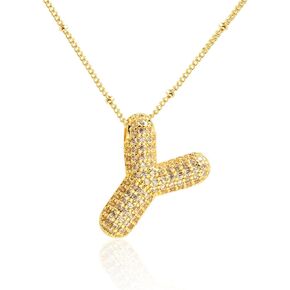 Z ZACHÉ 18k Gold Plated Dainty Cubic Zirconia Bubble Alphabet 26 A-Z Letter Necklace, Personalized Monogram Necklace,Balloon Initial Necklace Gifts for Women Girls