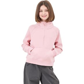 Rolanko Girls Half Zip Pullover Cropped Sweatshirts for Girls' Long Sleeve Sweat Shirts with Thumb Hole 5-14 Years