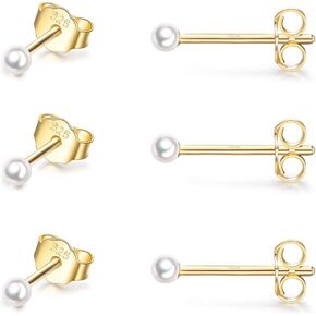 Sterling Silver Stud Earrings for Women Girls- 3 Pairs of 2mm Tiny Ball Stud Earrings Round CZ Cubic Zirconia Earrings Pearl Earrings Set Cartilage Small Tragus Earrings Nose Lip Rings in Kuwait