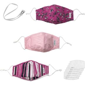 kensie Women's 3-Piece Face Mask Plus 6 Air Filters Set and Lanyard, Adult Size