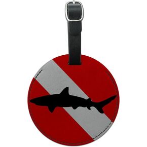 Graphics & More Flag Scuba Diver Dive Shark Round Leather Luggage ID Tag Bag in Kuwait