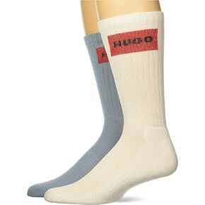HUGO Men's 2-Pack Red Logo Ribbed Quarter Length Socks