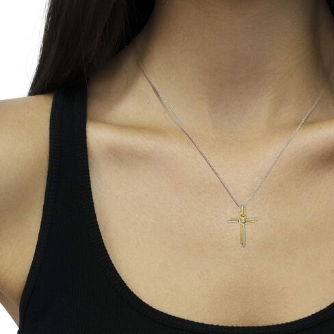 Espira 10K Diamond-Accented Cross 18" Pendant Necklace (J-K Color, I2-I3 Clarity) - Choice of Metal Color & Carat Weight in Saudi Arabia