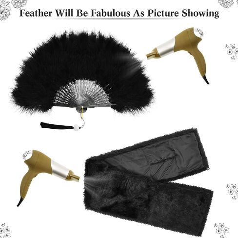 Zhanmai 8 Pcs 1920s Flapper Costume Accessories Set Headband Earrings Gloves Feather Fan Faux Fur Shawl Holder Pearl Necklace Bracelet(White, Black, Elegant Style) in Saudi Arabia