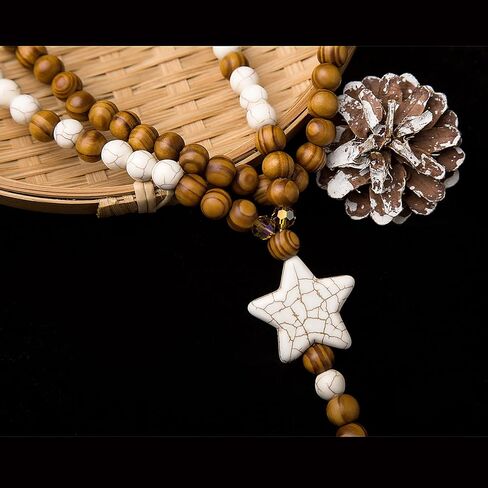 smongdelis boho الفيروز القلائد للنساء، اليدوية شل طويل قلادة للنساء الأزياء والمجوهرات بيان مطرز القلائد الهبي البوهيمي شرابة الخشب قلادة in Kuwait