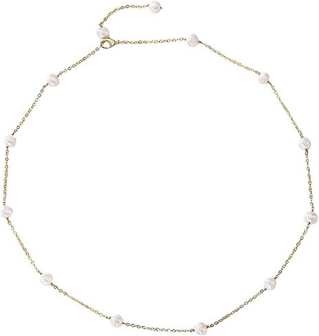 Trendlooks Freshwater Pearl Station Necklace Dainty Pearls Pendant Choker Y-Necklace BTY Necklace Women Pearl Necklace for Wedding Bride, Sterling Silver, Pearl in Kuwait