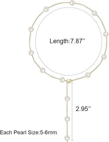 Trendlooks Freshwater Pearl Station Necklace Dainty Pearls Pendant Choker Y-Necklace BTY Necklace Women Pearl Necklace for Wedding Bride, Sterling Silver, Pearl in Kuwait