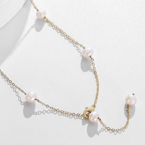 Trendlooks Freshwater Pearl Station Necklace Dainty Pearls Pendant Choker Y-Necklace BTY Necklace Women Pearl Necklace for Wedding Bride, Sterling Silver, Pearl in Kuwait