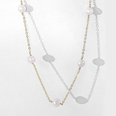 Trendlooks Freshwater Pearl Station Necklace Dainty Pearls Pendant Choker Y-Necklace BTY Necklace Women Pearl Necklace for Wedding Bride, Sterling Silver, Pearl in Kuwait