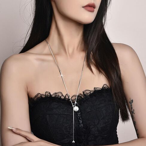 Sither Pearl Bead Necklace for Women Long Sweater Chain Y Necklace Wedding Dressy Necklace Jewelry for Winter Evening Party Christmas Gift in Saudi Arabia