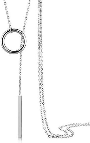 Vonluxy Long Lariat Bar Necklaces for Women,Stainless Steel Silver Adjustable Y Shape Drop Necklace Birthday Gifts for Her in Saudi Arabia
