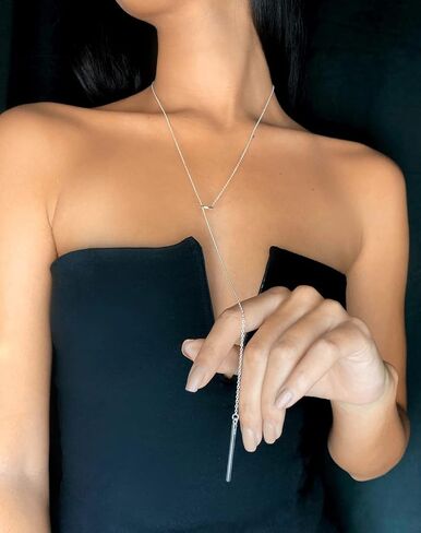 Vonluxy Long Lariat Bar Necklaces for Women,Stainless Steel Silver Adjustable Y Shape Drop Necklace Birthday Gifts for Her in Saudi Arabia