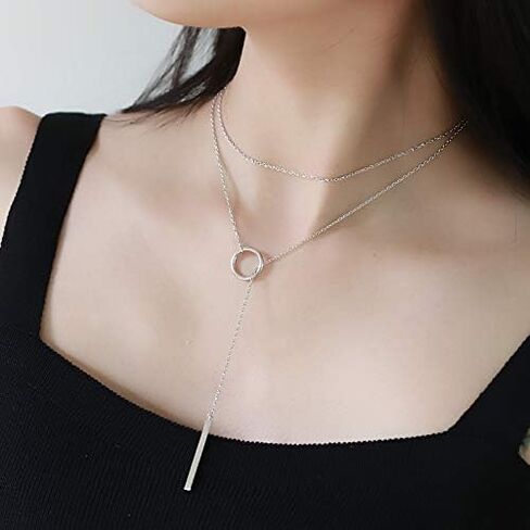 Vonluxy Long Lariat Bar Necklaces for Women,Stainless Steel Silver Adjustable Y Shape Drop Necklace Birthday Gifts for Her in Saudi Arabia