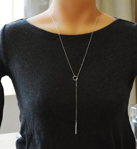 Vonluxy Long Lariat Bar Necklaces for Women,Stainless Steel Silver Adjustable Y Shape Drop Necklace Birthday Gifts for Her in Saudi Arabia