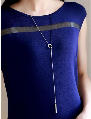 Vonluxy Long Lariat Bar Necklaces for Women,Stainless Steel Silver Adjustable Y Shape Drop Necklace Birthday Gifts for Her in Saudi Arabia