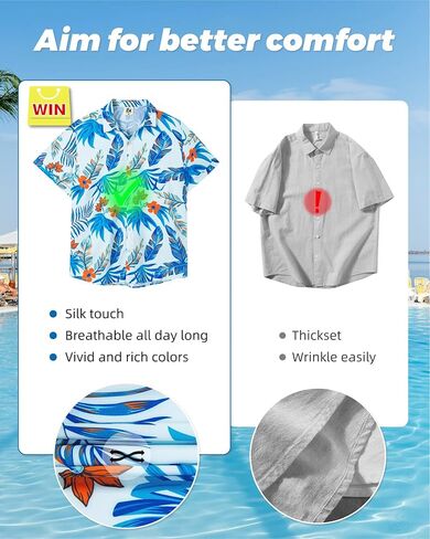 قميص هاواي رجالي كاجوال من SURF CUZ بأكمام قصيرة وأزرار سفلية سريعة الجفاف للشاطئ Aloha in Kuwait