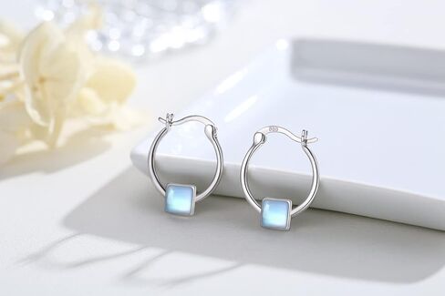 CHENGHONG Moonstone الأقراط 925 الفضة الاسترليني جولة / القلب / نجمة Huggie هوب الأقراط للنساء الأقراط هيبوالرجينيك للآذان الحساسة Moonstone مجوهرات هدايا للفتيات المراهقات in Kuwait