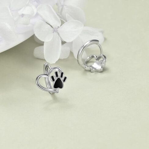 Paw Print Earrings 925 Sterling Silver Cat Claw Earrings Hypoallergenic Hoop Earrings Jewelry Gifts for Women Girl, Sterling Silver, No Gemstone in Kuwait