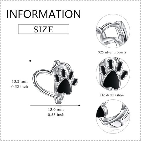 Paw Print Earrings 925 Sterling Silver Cat Claw Earrings Hypoallergenic Hoop Earrings Jewelry Gifts for Women Girl, Sterling Silver, No Gemstone in Kuwait