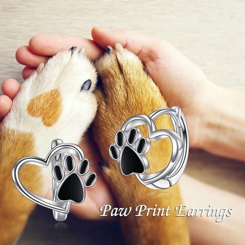 Paw Print Earrings 925 Sterling Silver Cat Claw Earrings Hypoallergenic Hoop Earrings Jewelry Gifts for Women Girl, Sterling Silver, No Gemstone in Kuwait