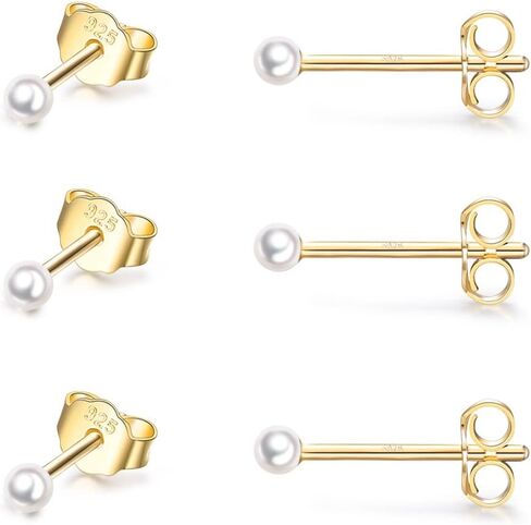 Sterling Silver Stud Earrings for Women Girls- 3 Pairs of 2mm Tiny Ball Stud Earrings Round CZ Cubic Zirconia Earrings Pearl Earrings Set Cartilage Small Tragus Earrings Nose Lip Rings in Kuwait