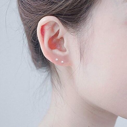 Sterling Silver Stud Earrings for Women Girls- 3 Pairs of 2mm Tiny Ball Stud Earrings Round CZ Cubic Zirconia Earrings Pearl Earrings Set Cartilage Small Tragus Earrings Nose Lip Rings in Kuwait