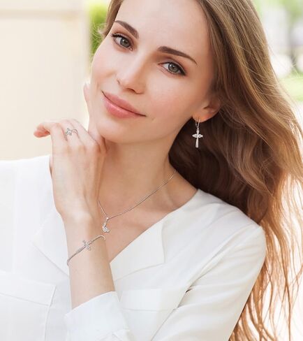 YL Cross Earrings 925 Sterling Silver Infinity Leverback Earrings Cross Dangle Drop Religious Jewelry Christian Baptism Gift in Saudi Arabia