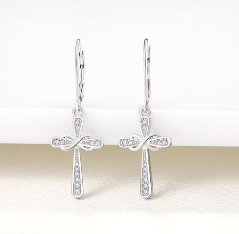 YL Cross Earrings 925 Sterling Silver Infinity Leverback Earrings Cross Dangle Drop Religious Jewelry Christian Baptism Gift in Saudi Arabia