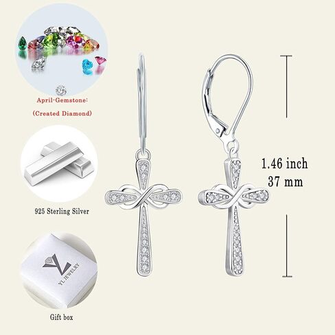 YL Cross Earrings 925 Sterling Silver Infinity Leverback Earrings Cross Dangle Drop Religious Jewelry Christian Baptism Gift in Saudi Arabia