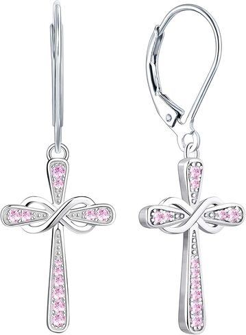 YL Cross Earrings 925 Sterling Silver Infinity Leverback Earrings Cross Dangle Drop Religious Jewelry Christian Baptism Gift in Saudi Arabia