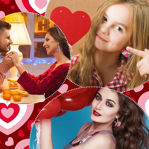 24 Pairs Valentines Day Earrings Bulk Valentine's Day Earrings for Girls Women Love Heart Rose Alloy Rhinestones Earrings Women's Drop and Dangle Earrings for Valentine Gift in Kuwait