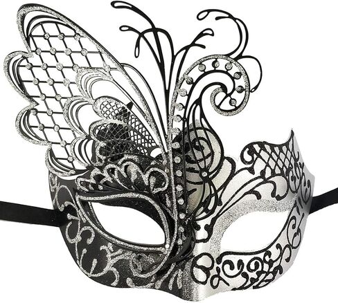 زيفينا قناع تنكري بتصميم فراشة للنساء، قناع فينيسي اسود وفضي in Kuwait