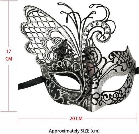 زيفينا قناع تنكري بتصميم فراشة للنساء، قناع فينيسي اسود وفضي in Kuwait