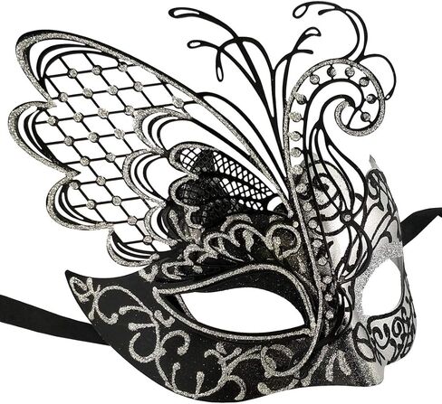 زيفينا قناع تنكري بتصميم فراشة للنساء، قناع فينيسي اسود وفضي in Kuwait