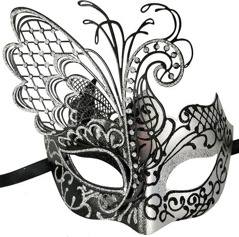 زيفينا قناع تنكري بتصميم فراشة للنساء، قناع فينيسي اسود وفضي in Kuwait