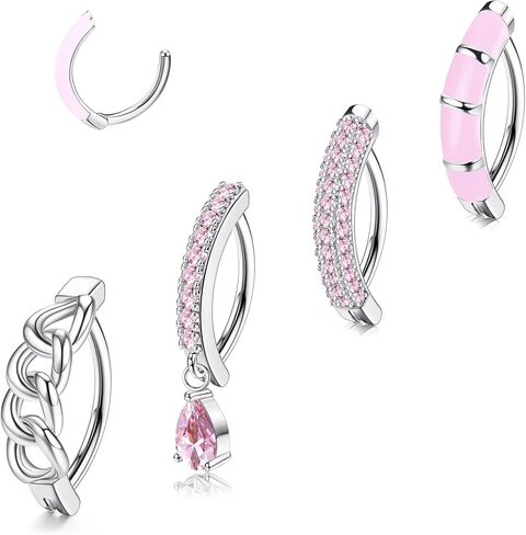 FIBO STEEL 4Pcs Clicker Belly Button Rings for Women 316L Surgical Steel Belly Rings CZ Dangle Curved Reverse Navel Rings Pink Blue Belly Piercing Jewelry Barbell 14G in Saudi Arabia