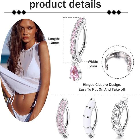 FIBO STEEL 4Pcs Clicker Belly Button Rings for Women 316L Surgical Steel Belly Rings CZ Dangle Curved Reverse Navel Rings Pink Blue Belly Piercing Jewelry Barbell 14G in Saudi Arabia