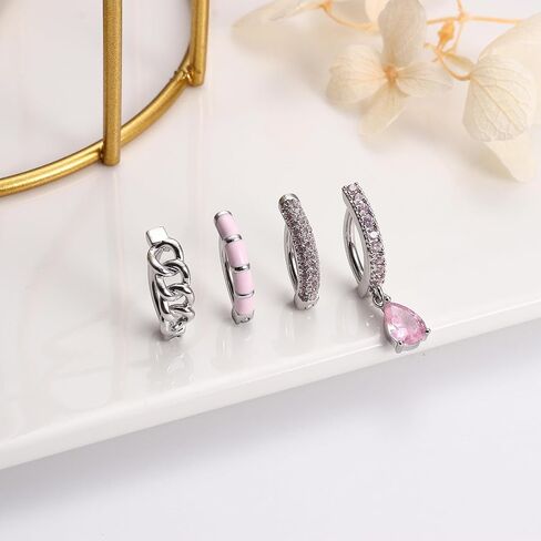 FIBO STEEL 4Pcs Clicker Belly Button Rings for Women 316L Surgical Steel Belly Rings CZ Dangle Curved Reverse Navel Rings Pink Blue Belly Piercing Jewelry Barbell 14G in Saudi Arabia