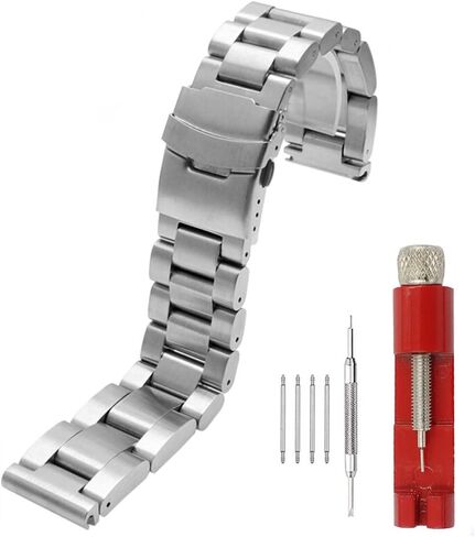 Heavy-duty Solid Stainless Steel Watch Band 20mm 22mm, Black Silver Brushed Watch Bands Double Locking Clasp Strap for Men in Kuwait