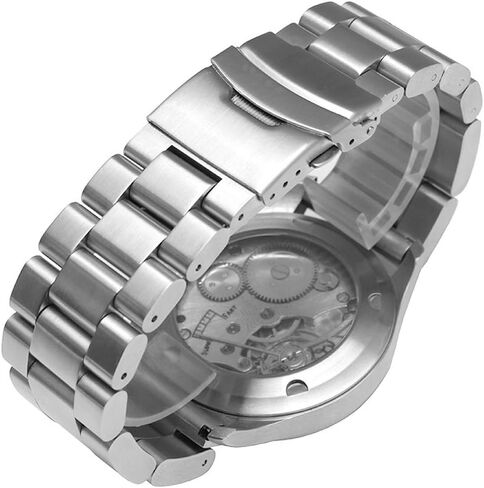Heavy-duty Solid Stainless Steel Watch Band 20mm 22mm, Black Silver Brushed Watch Bands Double Locking Clasp Strap for Men in Kuwait