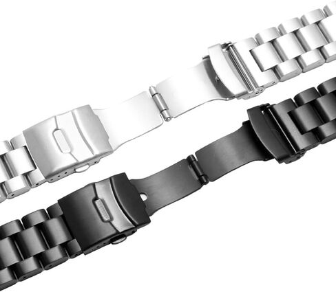 Heavy-duty Solid Stainless Steel Watch Band 20mm 22mm, Black Silver Brushed Watch Bands Double Locking Clasp Strap for Men in Kuwait