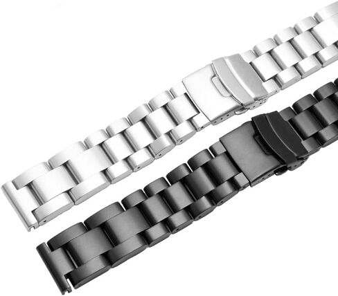 Heavy-duty Solid Stainless Steel Watch Band 20mm 22mm, Black Silver Brushed Watch Bands Double Locking Clasp Strap for Men in Kuwait