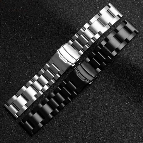 Heavy-duty Solid Stainless Steel Watch Band 20mm 22mm, Black Silver Brushed Watch Bands Double Locking Clasp Strap for Men in Kuwait
