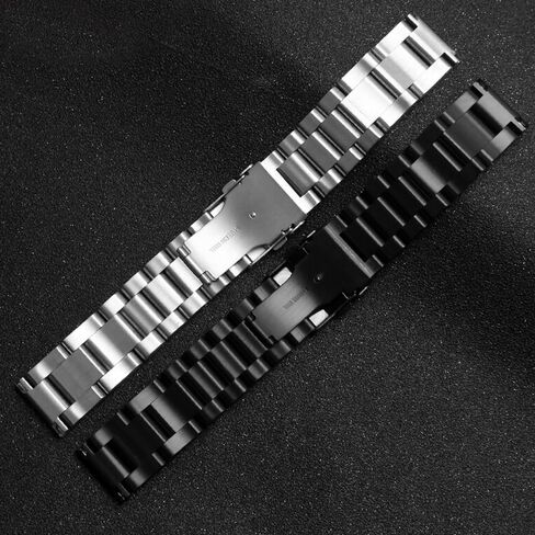Heavy-duty Solid Stainless Steel Watch Band 20mm 22mm, Black Silver Brushed Watch Bands Double Locking Clasp Strap for Men in Kuwait