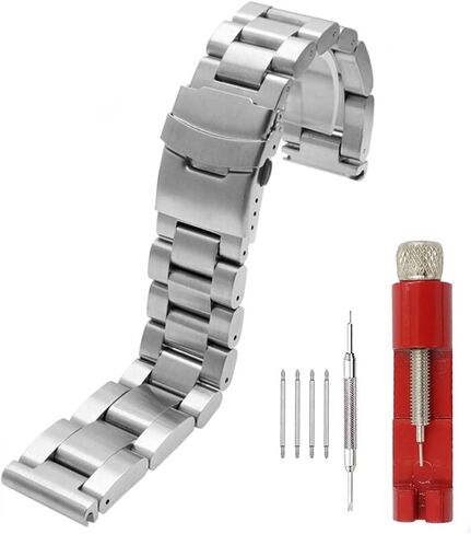 Heavy-duty Solid Stainless Steel Watch Band 20mm 22mm, Black Silver Brushed Watch Bands Double Locking Clasp Strap for Men in Kuwait