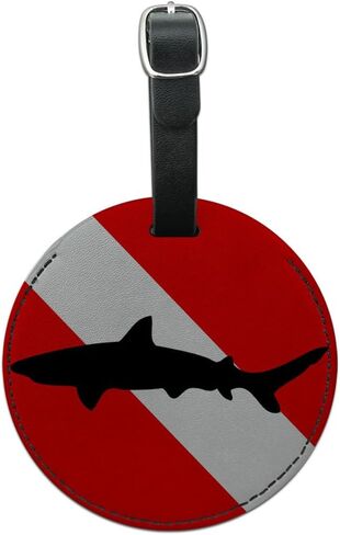 Graphics & More Flag Scuba Diver Dive Shark Round Leather Luggage ID Tag Bag in Kuwait