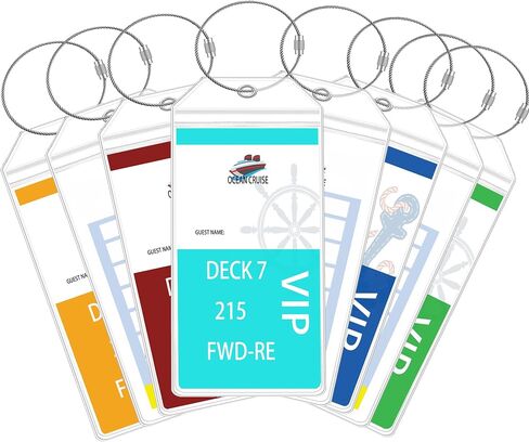 حامل علامات الأمتعة Yosunbim Cruise مقاوم للماء وعلامة إلكترونية شفافة بسحاب وحاملات PVC مع حلقات أسلاك فولاذية لأساسيات الرحلات البحرية (7.3 × 3.5 بوصة، 8 قطع شفافة) in Saudi Arabia
