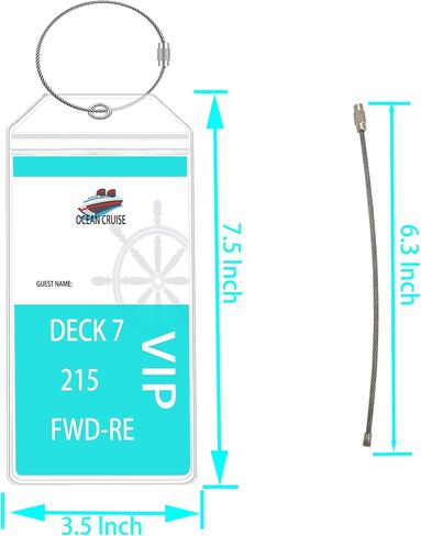 حامل علامات الأمتعة Yosunbim Cruise مقاوم للماء وعلامة إلكترونية شفافة بسحاب وحاملات PVC مع حلقات أسلاك فولاذية لأساسيات الرحلات البحرية (7.3 × 3.5 بوصة، 8 قطع شفافة) in Saudi Arabia