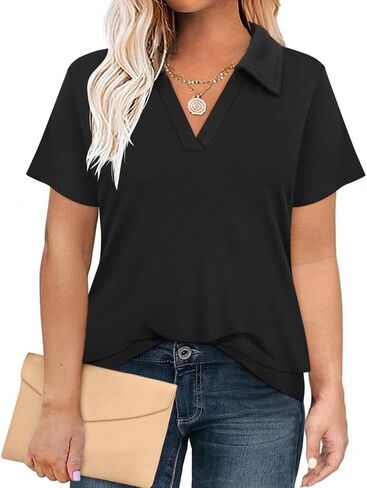 RITERA Plus Size Tops for Womens Polo Shirt Zipper Tshirt Office Business V Neck Tunic Work Blouses Dressy Collared Clothes in Kuwait